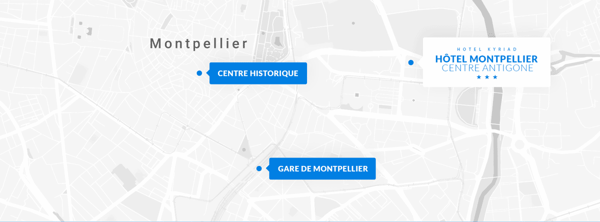 Carte de Montpellier avec hôtel repéré.